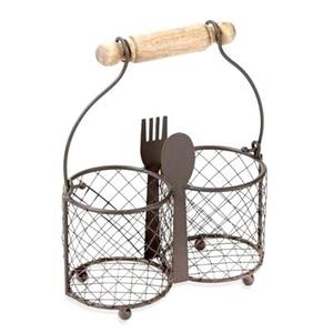 Flatware Black <b>Caddy</b> <b>Wooden</b> Base Home & Garden Industrial Farmhouse Wire Utensil <b>Caddy</b> - Product Image 1