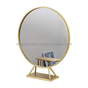 Espejo redondo de sobremesa de hierro con soporte - Product Image 1