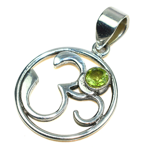 Colgante de peridoto con forma redonda de OM, joyería de plata de ley 925, joyería de plata al por mayor - Product Image 2