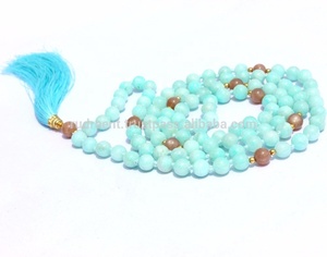 Collier Mala en pierre naturelle de 6 mm, chakra Japamala, amazonite, lisse, 108 perles, fait à la main, noué, chapelet, cadeau religieux hindou - Product Image 3
