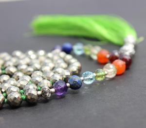 Buy Trending-collar de piedra de cristal curativa, de alta calidad, Pyrite 108, Mala, 7 Chakras, piedra natural - Product Image 2