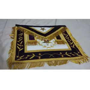 El Más Hermoso Mandil Masónico de Gran Patrón, Bordado a Mano, con Cuello y Fajas, Bordado en Rojo, Blanco y Azul - Product Image 1