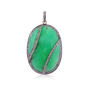 แข็ง925เงิน Chrysoprase ปูเพชรเงินจี้เครื่องประดับ - Product Image 1