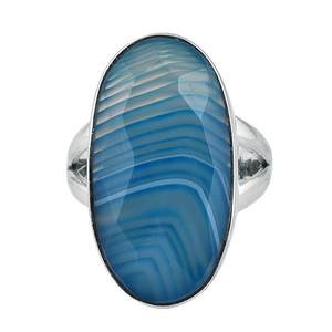 Hermoso Anillo de Plata de Ley 925 con Gema de Ágata Facetada y Biseñurada, Corte Ovalado, Engaste en Bisel, Plateado, Clásico, Unisex - Product Image 2