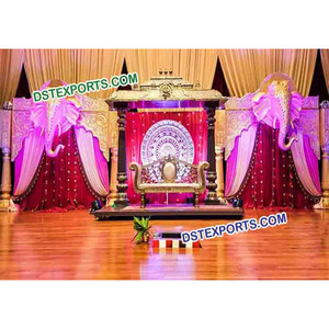 Decoración de escenario de boda real, decoración de escenarios de South Indian, fibra dorada - Product Image 1