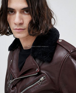 Wholesale Custom Made Genuine Sheepskin <b>Leather</b> Motorbike Jacket & <b>Coat</b> New Style Patchwork <b>with</b> Collar <b>Fur</b> Cheap Price - Product Image 3