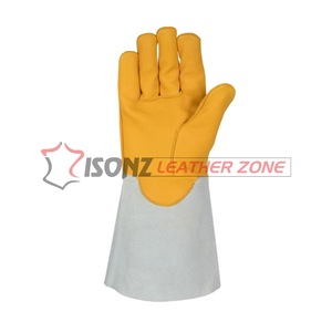 Gants de soudage TIG en cuir de vachette jaune personnalisés, à manchette droite, épaisseur 1,2 mm, 14 pouces, pour soudeur à l'argon, grillades et four - Product Image 3
