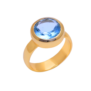 Forma redonda Topacio Azul gemstone925 plata esterlina chapado en oro anillo de diseñador de moda para aniversario de boda para Unisex - Product Image 1