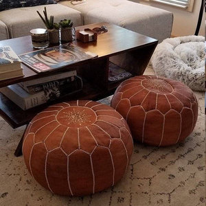 High Quality Set of 2 Brown Poufs, Moroccan Poufs, <b>Ottoman</b> Poufs - Product Image 1
