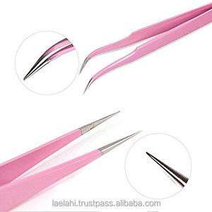 Juego de 2 pinzas aplicadoras de pestañas de Color personalizadas, puntas puntiagudas rectas curvas, pestañas duraderas impermeables de acero inoxidable - Product Image 3