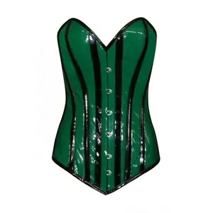 Overbust Steelboned <b>Green</b> PVC <b>Corset</b> With Black PVC Boning and Trim Heavy Duty Fashion and Party Wear <b>Corset</b> Top - Product Image 1