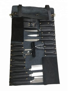 Bolsa/Estuche Enrollable para Cuchillos de Chef, de Cuero Genuino Premium Ligero, con 16 Ranuras, Color Negro - Nuevo Modelo - Product Image 4