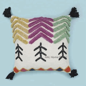 Decorative 20 X 20 Cotton Pillow Case <b>Indian</b> Home Decor Hand Embroidery Cushion Cover, Customizable Wholesale Pom Pom <b>Throw</b> Pill - Product Image 1