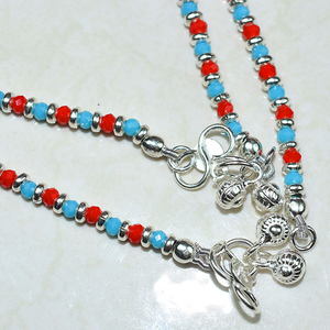 Magnifiques bracelets de cheville en argent Sterling 925 de forme ronde bleue et rouge, bijoux en argent frais, bijoux en argent Offre Spéciale - Product Image 4