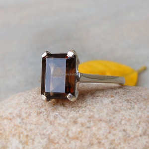 Hermoso anillo de piedras preciosas de cuarzo de topacio ahumado chapado en oro de 18 quilates hecho a mano, joyería de moda única de Plata de Ley 925 para aniversario - Product Image 1