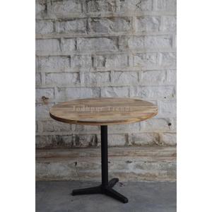 Mesa de comedor redonda de hierro y madera de mango industrial moderna para el hogar, oficina, sala de estar, cocina, dormitorio o muebles de baño - Product Image 1