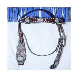 Vente directe d'usine de qualité supérieure en cuir véritable Western équestre Headstall Plastron ensemble pour équitation course prix de gros - Product Image 2