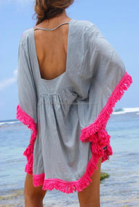 Robe de plage brodée avec ourlet à franges pour femmes, Kaftan Sexy, vêtements de plage, vente en gros, nouvelle collection, prix abordable, - Product Image 2