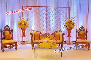 Juego de Sofás Dorados Tallados a Mano para Bodas Punjabi, Hermoso Sofá de Matrimonio con Tallado a Mano y Sillas, Sofá Blanco para Bodas Musulmanas, Australia - Product Image 3