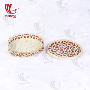 Patterned Woven Bamboo Box With <b>Lid</b>/ Bamboo Gift Box/ <b>Storage</b> Box - Product Image 3