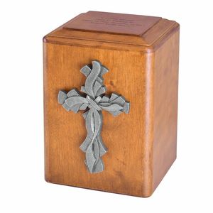 Urne funéraire en bois style américain avec main en prière - Main argentée - Product Image 3