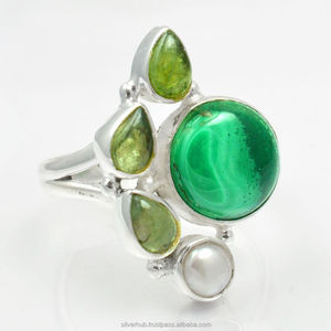 Anillo de Plata de Ley 925 hecho a mano, Peridoto, malaquita, joyería - Product Image 1