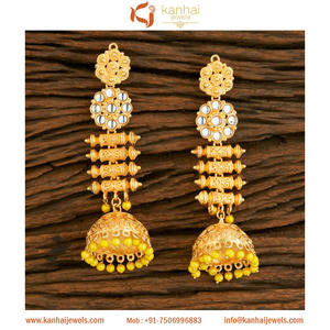 ล่าสุดทำด้วยมืออินโดตะวันตกชุบทองยาว Jhumki ต่างหู8734สีเหลืองในตลาดขายส่ง - Product Image 2