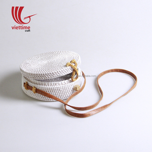 กระเป๋าหวายทรงกลมทำจากหวายเป็นมิตรต่อสิ่งแวดล้อมกระเป๋าสานทรงกลมทำจากธรรมชาติพร้อมโซ่และของตกแต่งพู่ - Product Image 5