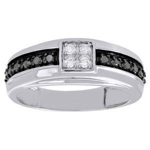 14k White Gold 1.50 Carat <b>Mens</b> Black Diamonds Wedding Band Engagement <b>Ring</b> <b>Men's</b> Diamond <b>Ring</b> Natural Diamond <b>Ring</b> - Product Image 2