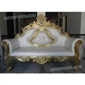 Royal Wedding Metal Carved King Sofa Asian Wedding <b>Lounge</b> Throne <b>Chaise</b> Rajwada Wedding Stage Love-Seat - Product Image 1