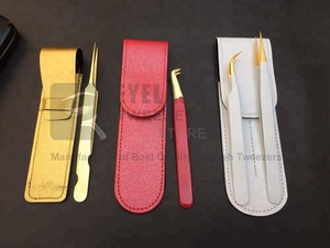 Pinset bulu mata baja berkelanjutan Jepang profesional kualitas tinggi emas merah dengan Label pribadi ekstensi bulu mata Volume Rusia