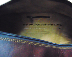 Lowellcraft Vintage <b>Large</b> Genuine Leather <b>Holdall</b> Duffle 28" Square Shape 3655L Zipper Closure Travel Bag - Product Image 4