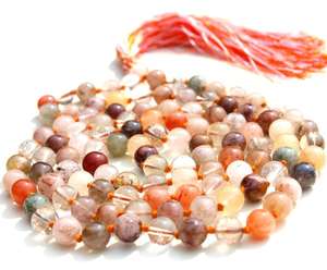 Vente chaude Hommes Multi-Shade Rutile Quartz Perles Noué Yoga Mala Collier Naturel Guérison Cristal Pierre avec Gland Cravate - Product Image 5