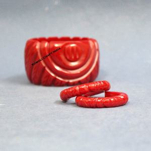 กว้างสีส้มแกะสลักกำไลเครื่องประดับโบราณสร้อยข้อมือวินเทจเสื้อผ้าย้อนยุค - Product Image 4