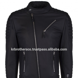 Blouson d'aviateur matelassé véritable de haute qualité à conception personnalisée avec poches zippées vestes d'hiver en cuir à col montant pour hommes - Product Image 1