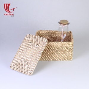 Rectangular <b>Rattan</b> <b>Storage</b> Basket With Lid Handmade in Vietnam - Product Image 1