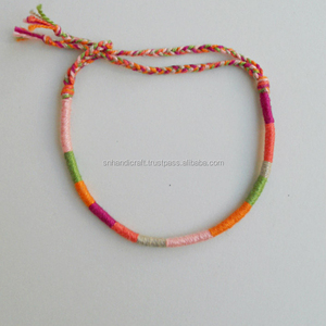 Pulsera de la amistad delgada y moderna, Hilo de algodón, Pulsera envuelta, Conjuntos de pulseras, Estilo natural, Para mejor amiga, Colorida, Pulsera boho funky - Product Image 1