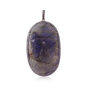 <b>Buddha</b> Pendant Pave Diamond Labradorite Carving Gemstone Jewelry Handmade Items - Product Image 1