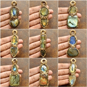 Pendentif en pierre de labradorite naturelle, 1 pièce, pierre précieuse en argile polymère naturelle, collier, vente en gros - Product Image 6