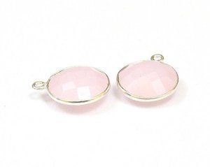 Vente en gros de connecteur de lunette à caution unique en calcédoine rose de forme ronde en argent sterling 925 au prix de gros - Product Image 4