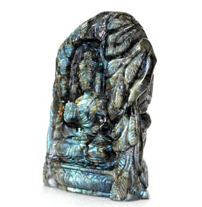 Escultura de Buda Tibetano Tallada a Mano con Piedra Preciosa de Labradorita, Piedras Curativas Hindúes de Cristal, 10'' de Altura, Hecho en India - Product Image 1