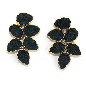 ต่างหูห้อย druzy น้ำตาลดำธรรมชาติใหม่ล่าสุดต่างหูรูปใบไม้ชุบทอง24K สำหรับเครื่องประดับสตรี - Product Image 1