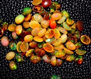 Pierre de guérison forme ovale feu naturel opale éthiopienne Cabochon fabrication de pierres précieuses enroulées en fil de fer bijoux - Product Image 4