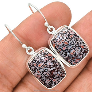 925 Solid Sterling Silver Fine Dangle <b>Earrings</b> <b>Beautiful</b> Simple Cushion Cut Natural Dinosaur Bone Gemstone Handmade Semiprecious - Product Image 1