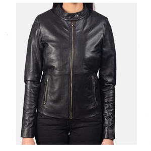 Nouvel arrivage de veste de motard sportive en cuir de mouton beige foncé pour femmes Design personnalisé Mode bon marché en cuir véritable - Product Image 1