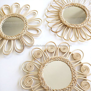 Espejo de Pared Decorativo Redondo de Ratán Vintage de Vietnam, Estilo Rústico, Color Natural para Hoteles - Product Image 6