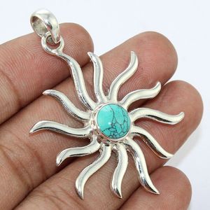 Pierre précieuse turquoise pour femmes, artisanat au soleil, pendentif en argent sterling 925, bijoux fins - Product Image 1