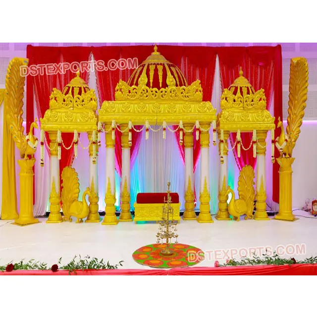 South Indian Manavarai Wedding Mandap Golden Hindu Marriage Mandap Fiber Wedding Mandap Manufacturer