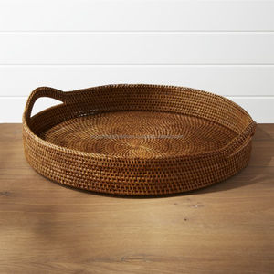 Bandeja Redonda de Ratán Blanco Ecológica para Servir Alimentos, Bandeja de Madera para Servir Té con Asa, Venta al por Mayor - Product Image 4