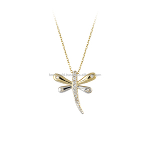 Collar con colgante de libélula de moda de oro macizo de 14K, collar de animales, joyería fina para mujer, hecho en Turquía - Product Image 1